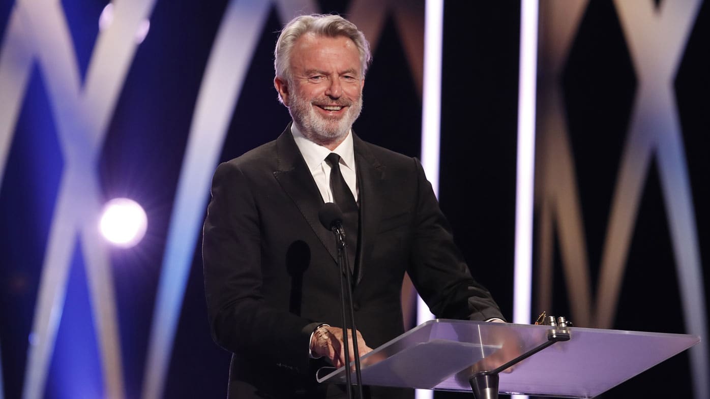 Sam Neill accepting the Longford Lyell Award